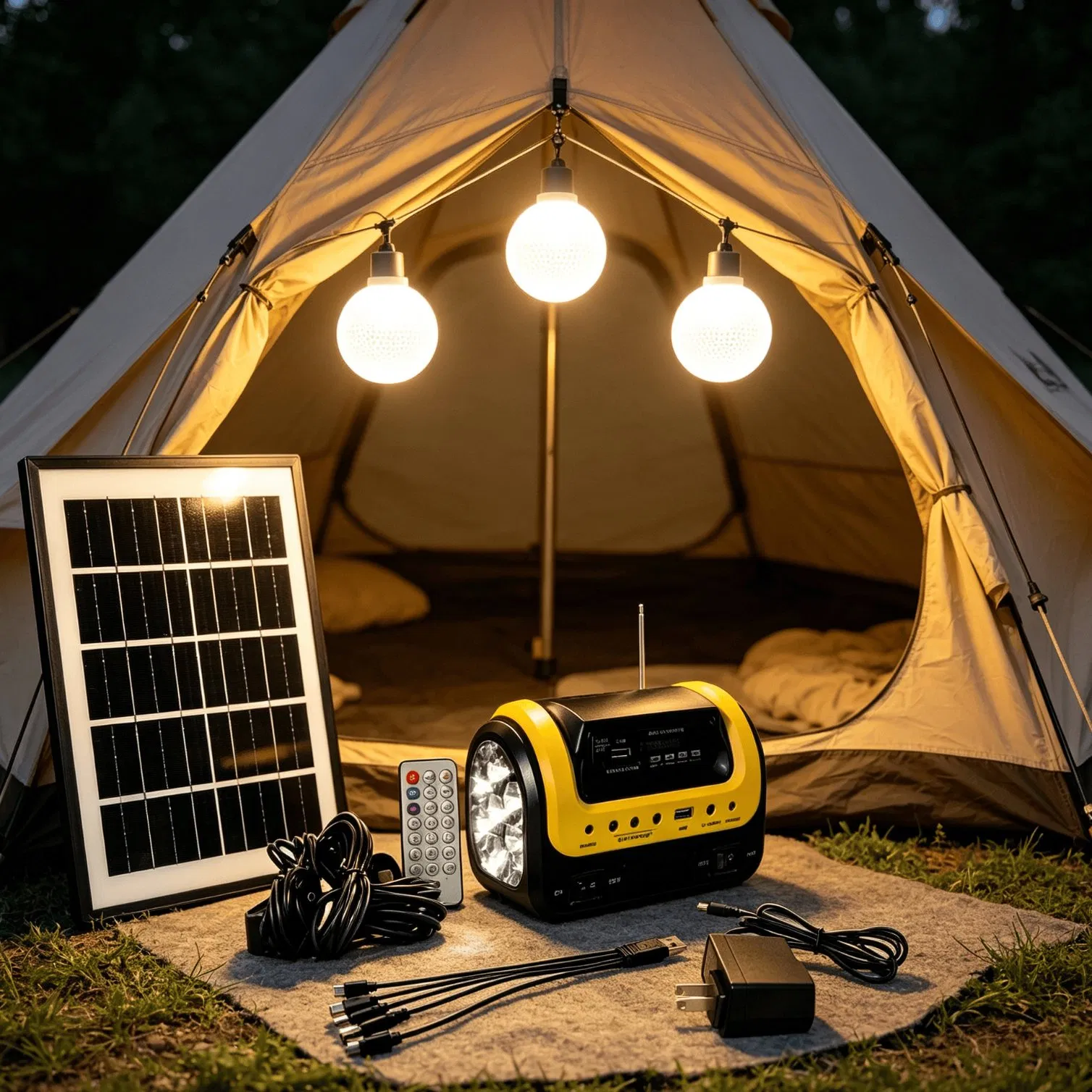 Conjunto de Iluminação Solar Interna e Externa 3W Lâmpadas LED 5 Cabo de Metro