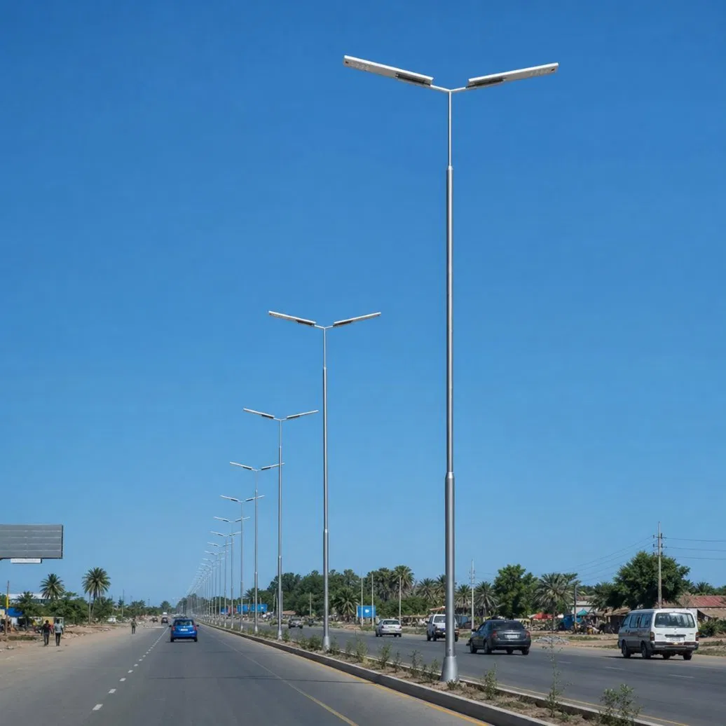 Pólo de Aço Galvanizado com Sensor de Movimento 60W Iluminação Pública Solar com Controle Inteligente Semi Integrado