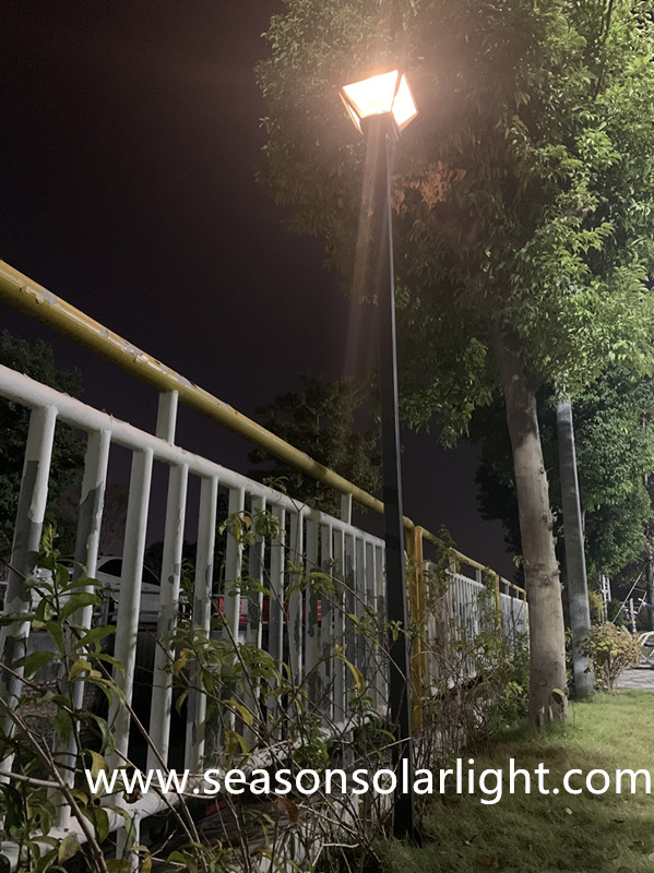 3m Iluminação de Praça de Alto Pólo Solar para Jardim ao Ar Livre com Iluminação de Caminho com LED Quente+Branco Inteligente