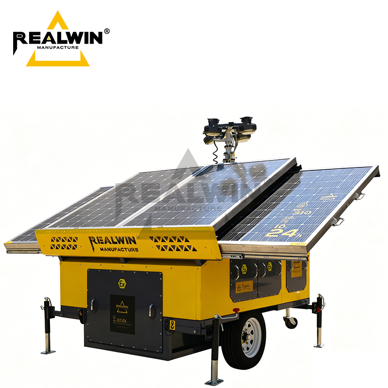 Torres de LED solar portátil, luz de inundação LED de alta luminosidade, painéis solares monocristalinos para iluminação de resgate em campo