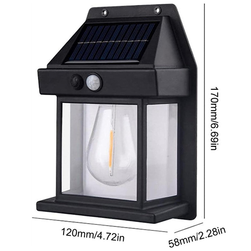 Lâmpada de Parede Solar Externa Bulbo de Filamento de Tungstênio Sensor de Indução de Corpo Humano Iluminação de Jardim