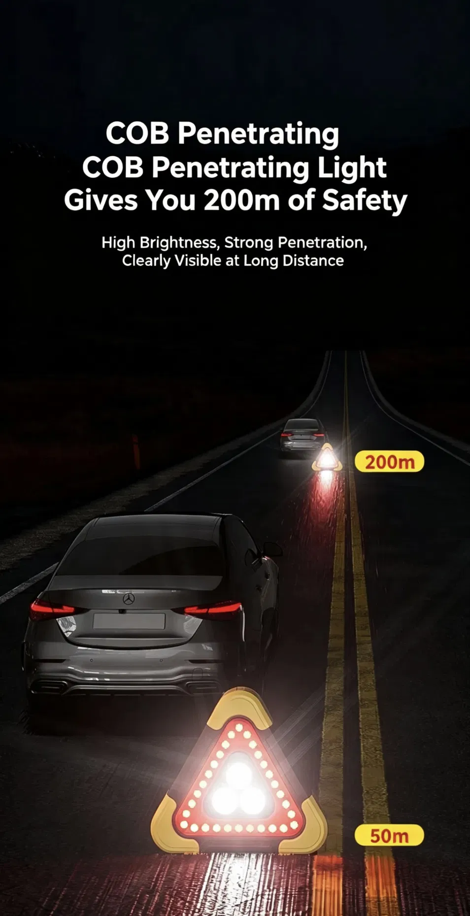 Placa de Advertência Refletiva Solar, Luz de Emergência LED para Estacionamento, Tripé para Carro