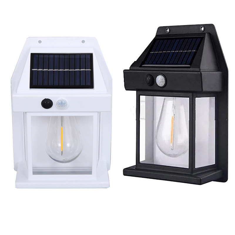 Lâmpada de Parede Solar Externa Bulbo de Filamento de Tungstênio Sensor de Indução de Corpo Humano Iluminação de Jardim