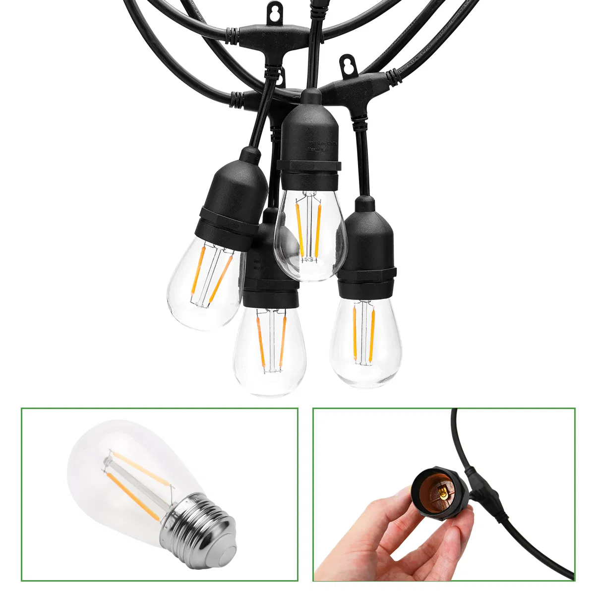 Fábrica Chinesa Luz de Cordão Solar com Filamento LED Duplo para Decoração de Casa e Jardim Iluminação de Natal