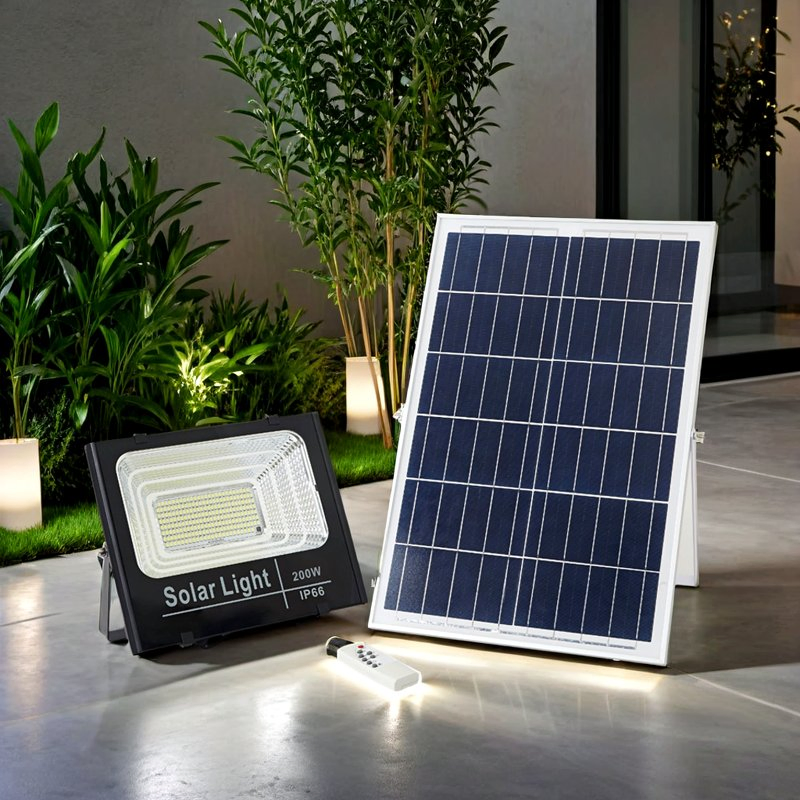 Iluminação de Inundação Solar à Prova d'Água IP65 100W LED com Painel Solar para Exterior, Economia de Energia