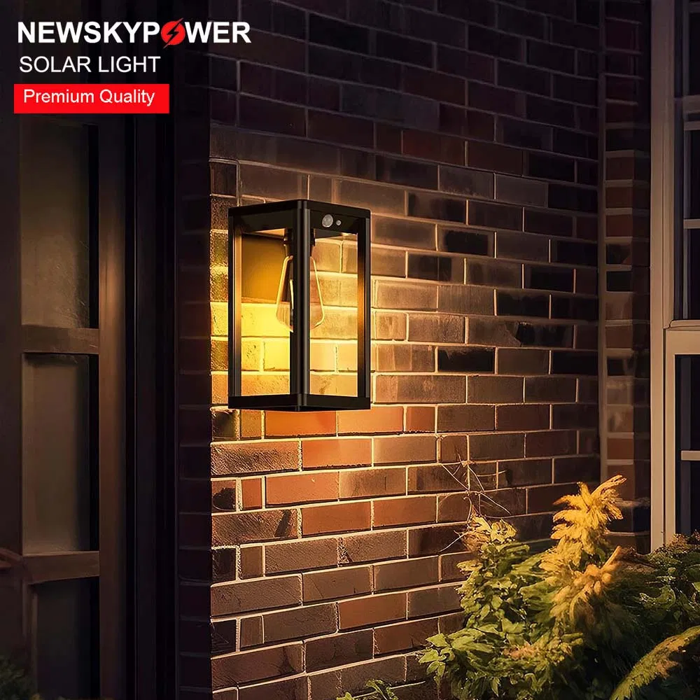 Lâmpada de parede solar com sensor, super brilhante, à prova d'água, em alumínio, para iluminação externa de casas