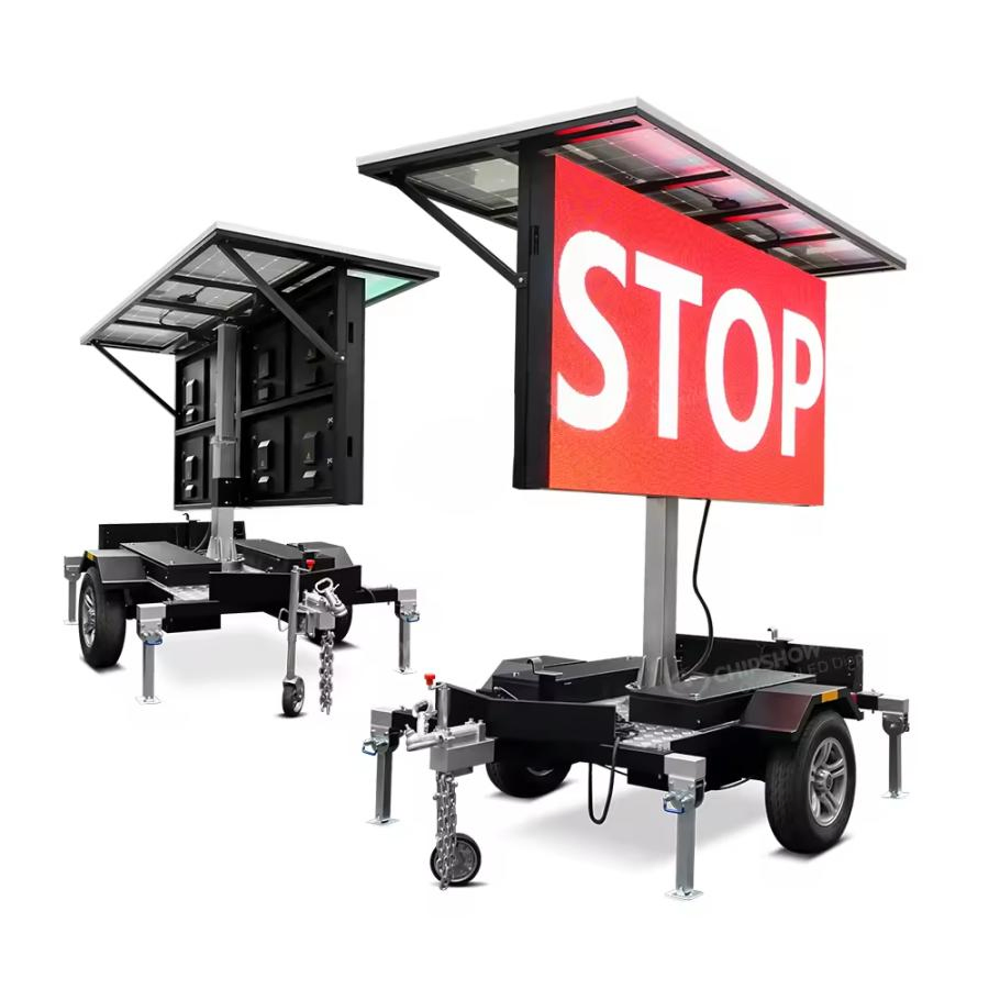 Tela de Exibição Publicitária Portátil ao Ar Livre com Sinalização Variável em LED Solar para Trailer de Tráfego