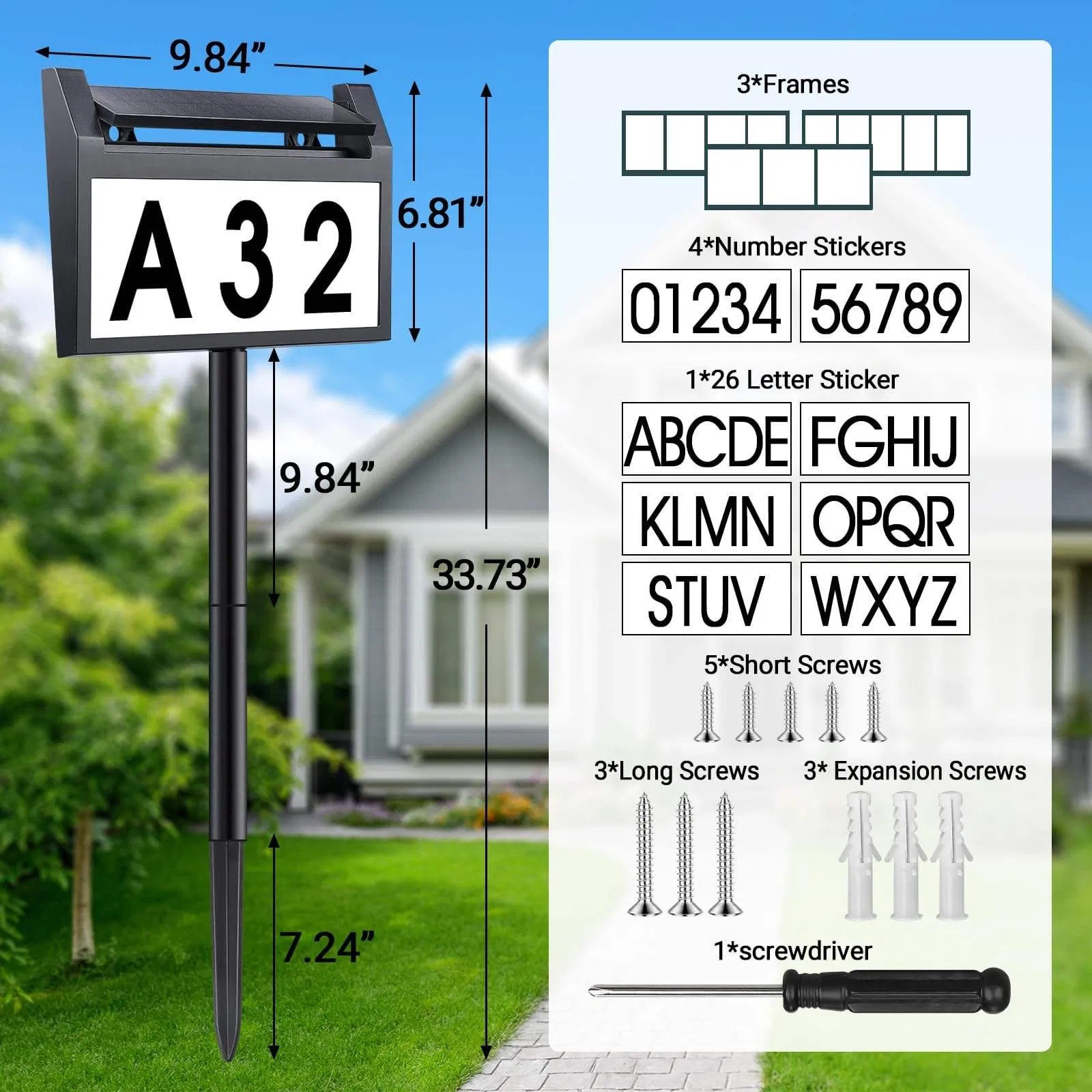 Placa de Número de Casa Solar LED à Prova d'Água 3-Color Luz de Endereço Solar para Exterior para Casa, Quintal, Rua