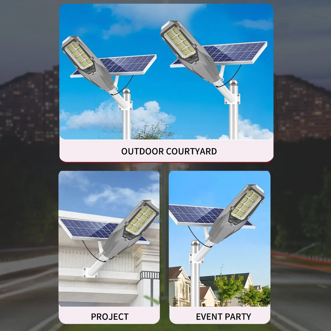 Luz de Segurança Externa de Alto Lúmen 100 Watt 200W 300W 400W Iluminação Solar Automática de Rua
