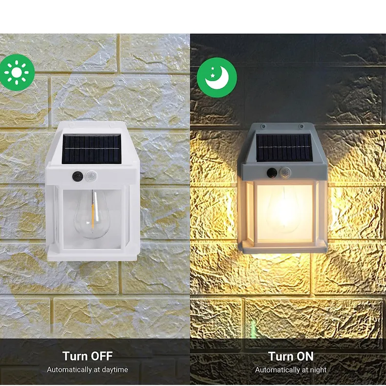Lâmpada de Parede Solar Externa Bulbo de Filamento de Tungstênio Sensor de Indução de Corpo Humano Iluminação de Jardim