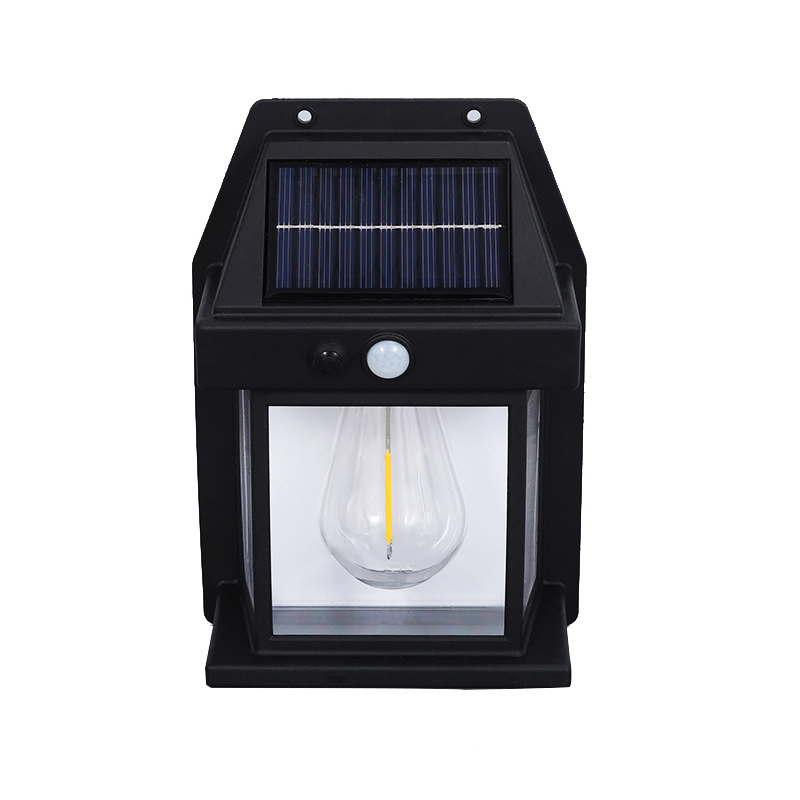 Lâmpada de Parede Solar Externa Bulbo de Filamento de Tungstênio Sensor de Indução de Corpo Humano Iluminação de Jardim