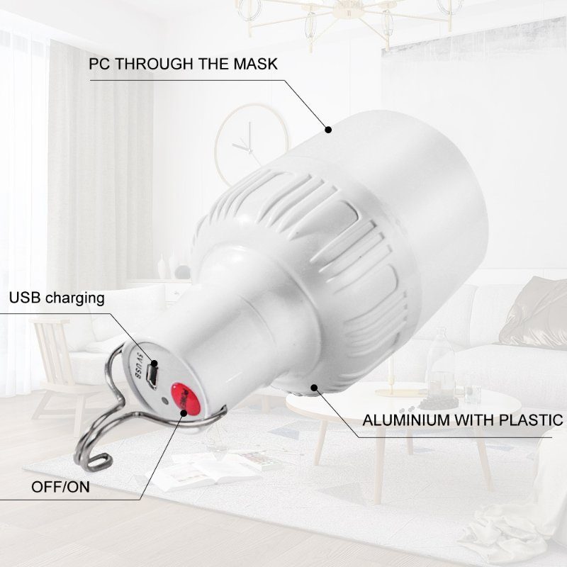 Lâmpada LED de iluminação interna com carregamento USB e solar para acampamento portátil