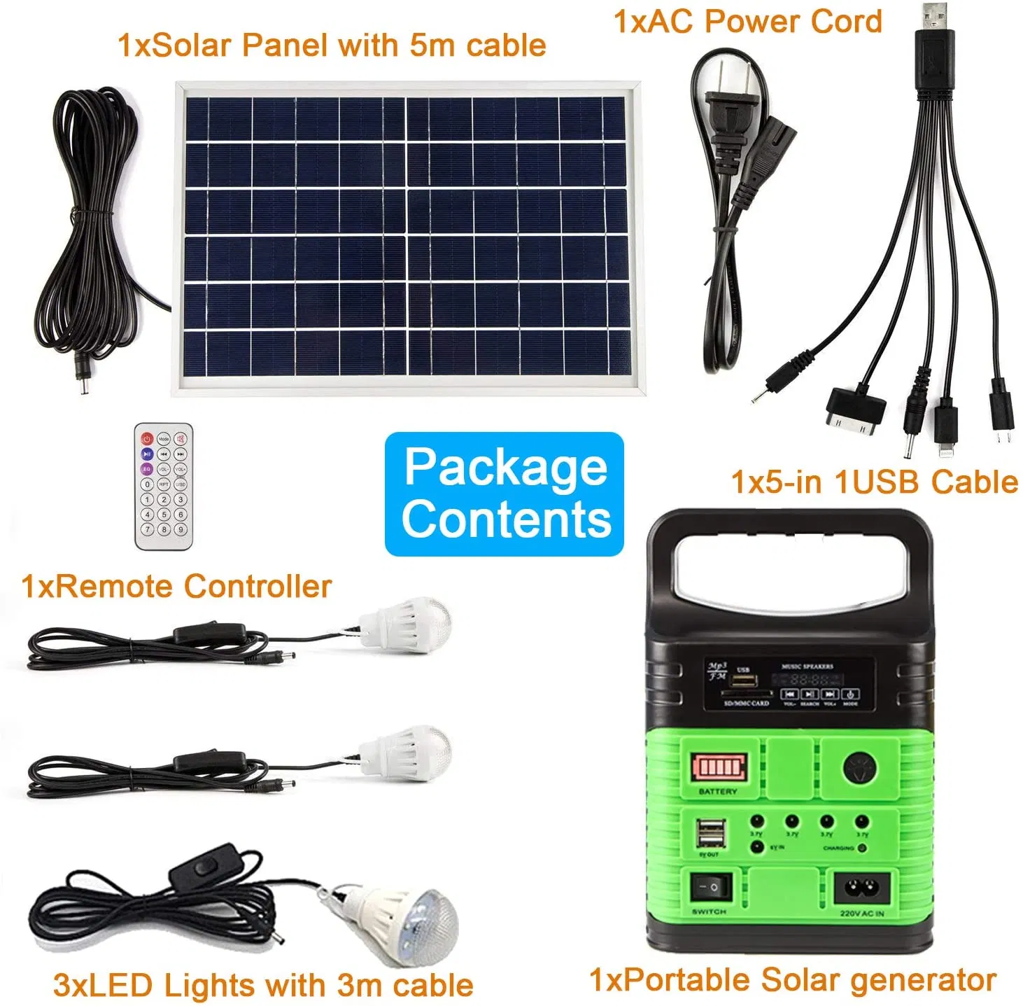 Sistema Solar Portátil para Casa e Iluminação LED Solar para Camping ao Ar Livre