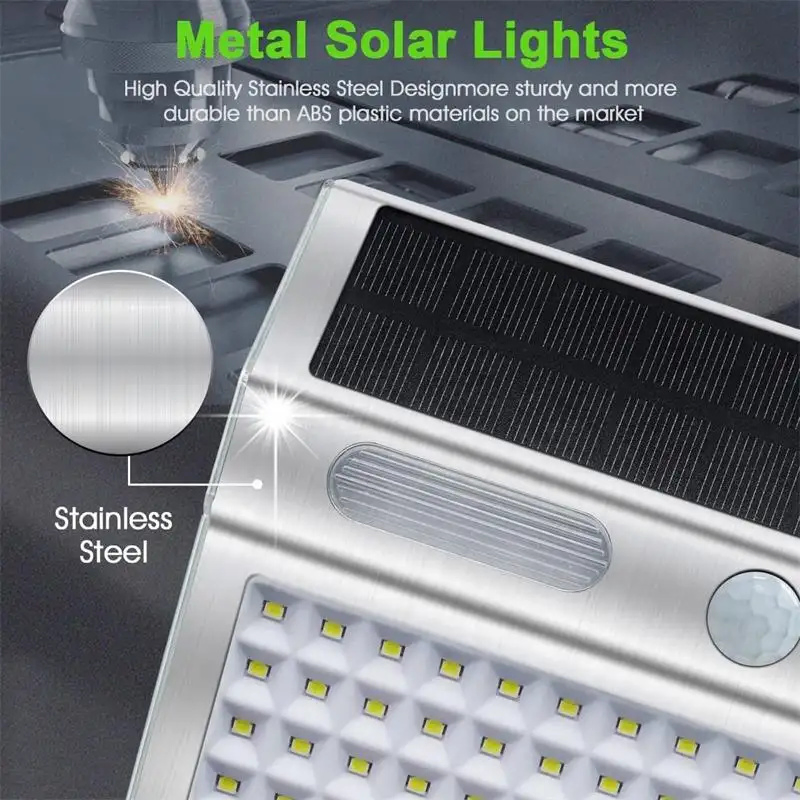 Lanterna Solar de Aço Inoxidável Durável 112 Iluminação de Segurança Externa com Sensor de Movimento à Prova d'Água para Porta da Frente, Quintal, Garagem