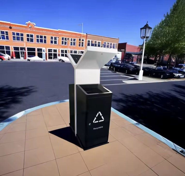 Novo design Fabricante Lixeira Solar Inteligente para Lixo de Rua Iluminação Inteligente ao Ar Livre 2 Lixeiras de Compartimento Lixeira Solar