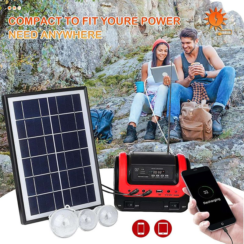 Sistema Pequeno Alimentado por Energia Solar com Rádio Bluetooth para Iluminação e Audição ao Ar Livre em Acampamentos