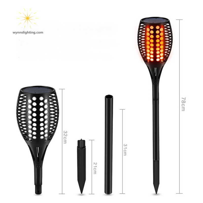 Lâmpada de Tocha com Chama de LED Piscante, Lâmpada Solar à Prova d'Água, Iluminação Externa, Luzes de Caminho Solar, Iluminação Decorativa para Pátio, Quintal e Jardim