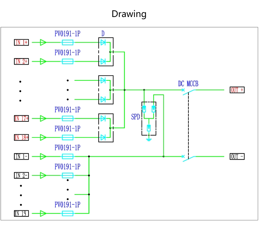 Leader Solar Photovoltaic IP65 Outdoor 18 String 1000V DC PV Combiner Box for Surge Protection