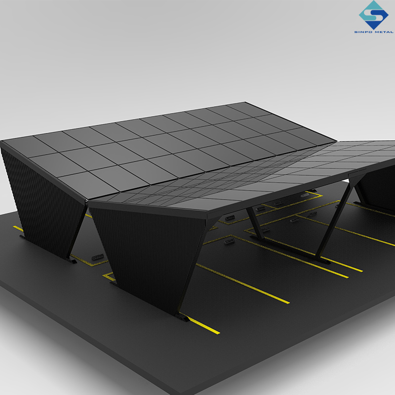 Sinpometal Aluminum Carport Structure with Solar Panel Mounting Bracket, Photovoltaic Rail, and Ground Mounting System