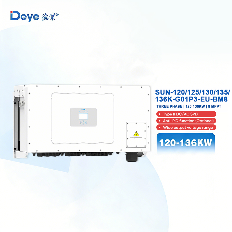 Deye High Efficiency Solar Power Inverter 120kw 136kw 8MPPT Zero Export Three Phase String Variable Frequency Inverter for Home
