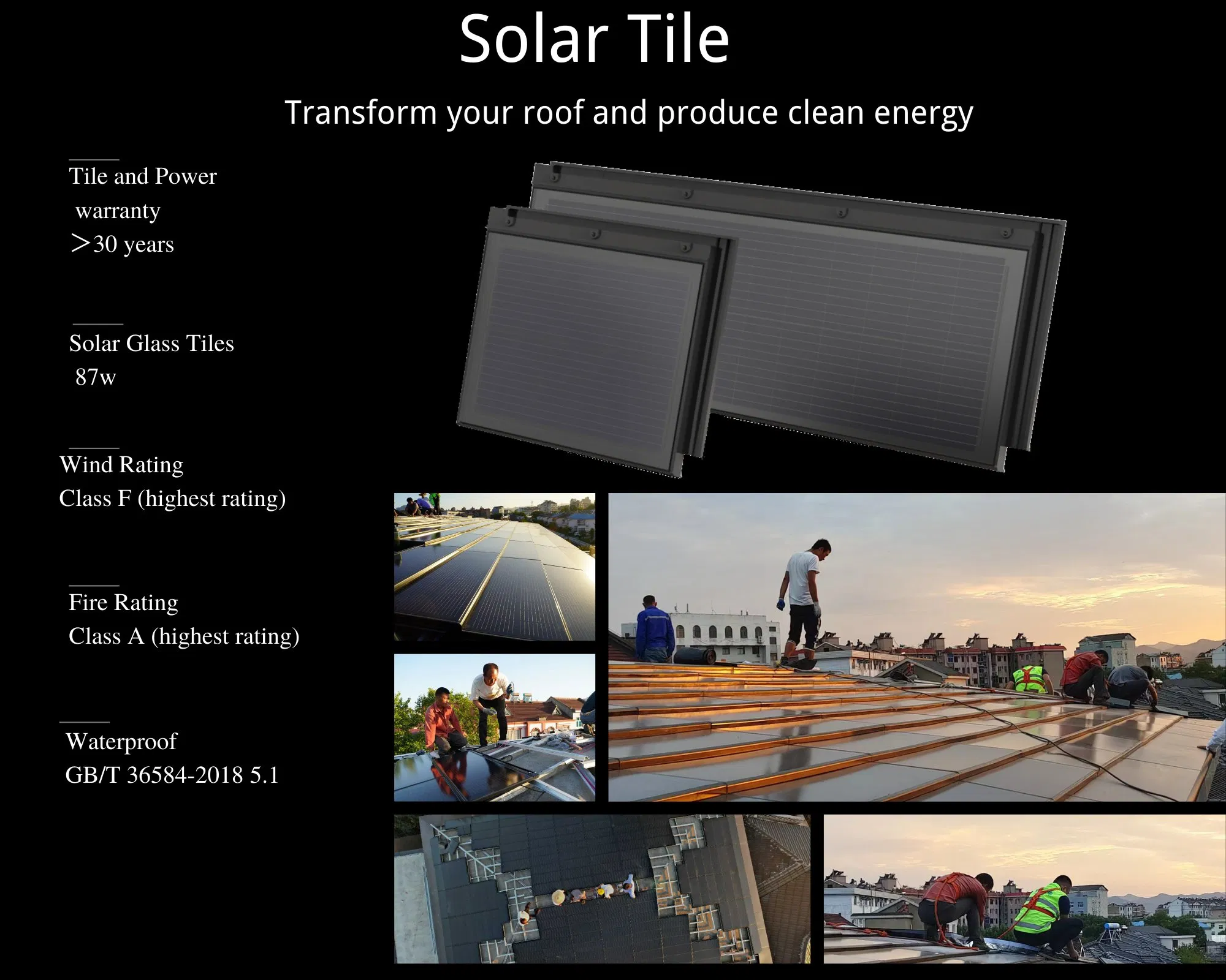 Sustainable Integrated BIPV Roofing Tiles Solar Tiles for Residential Villa Roof