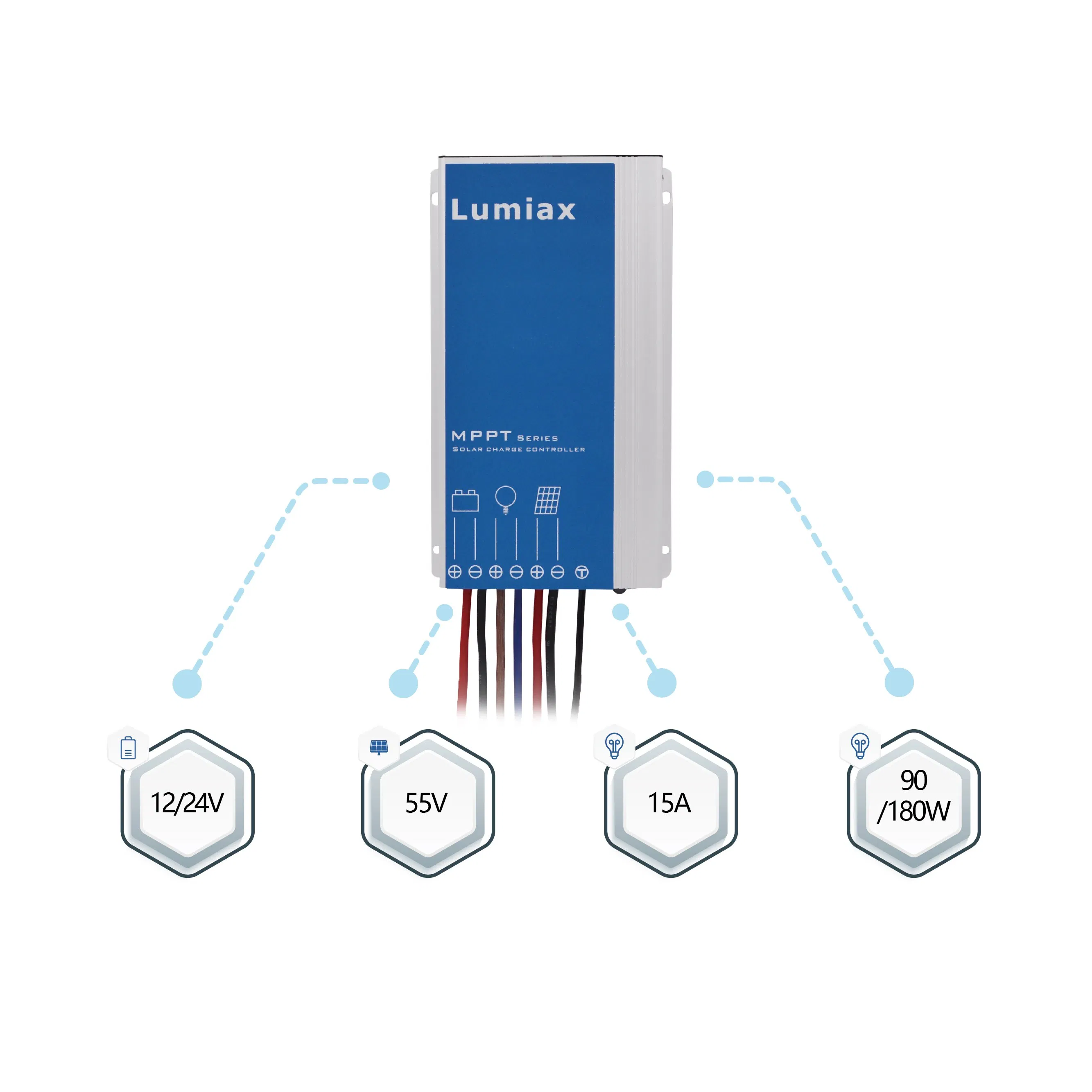 Lumiax 12V 24V 8A 10A 15A 20A Solar Panel LED Waterproof Regulator MPPT Solar Street Light Charge Controller