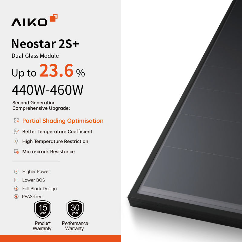 Aiko Solar Neostar 2s+ Dual-Glass Module 440W 445W 450W 455W 460W N Type ABC Bifacial Full Black Solar Panels