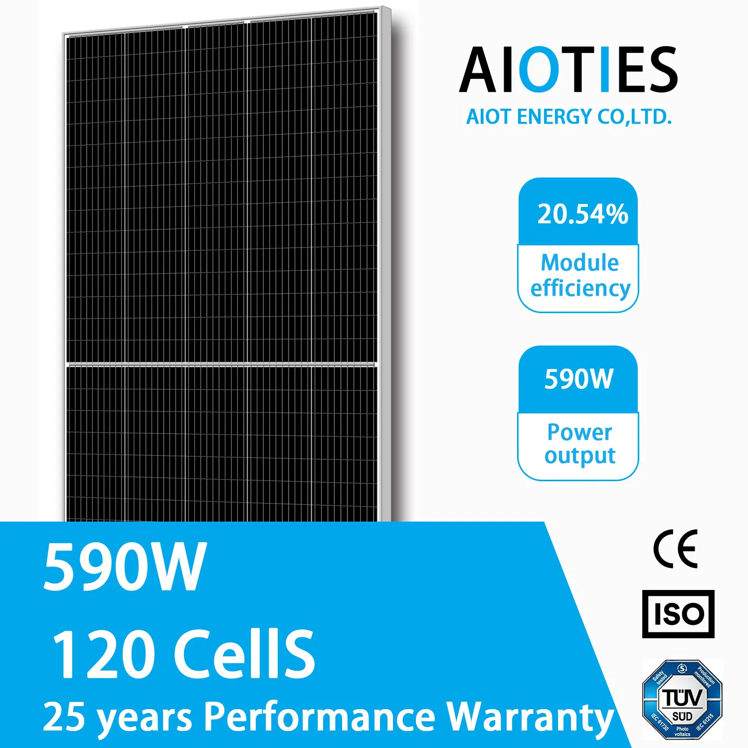 Jinko/My Solar/Aioties 120 Cells 590W 590 Watt Wattage Monocrystalline Photovoltaic Solar Module