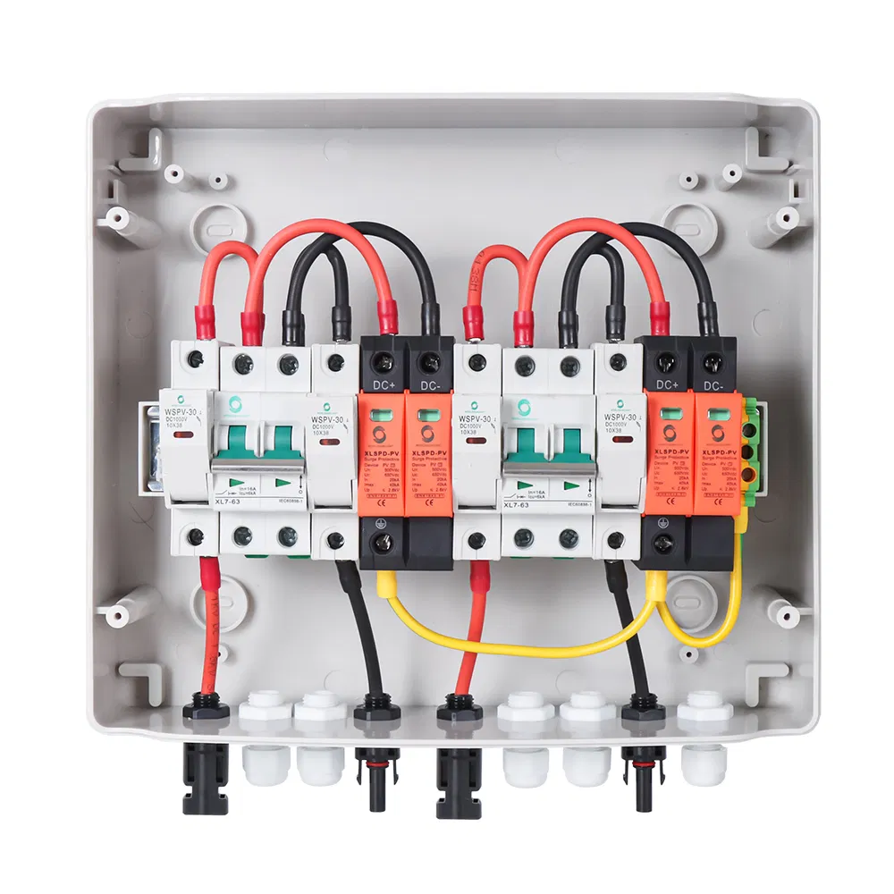 CE TUV IEC Wsdb-PV2/2 IP65 2 in 2 out 2 Strings Array 15A 500V DC Solar PV Array Combiner Box for Solar Photovoltaic Energy Systems