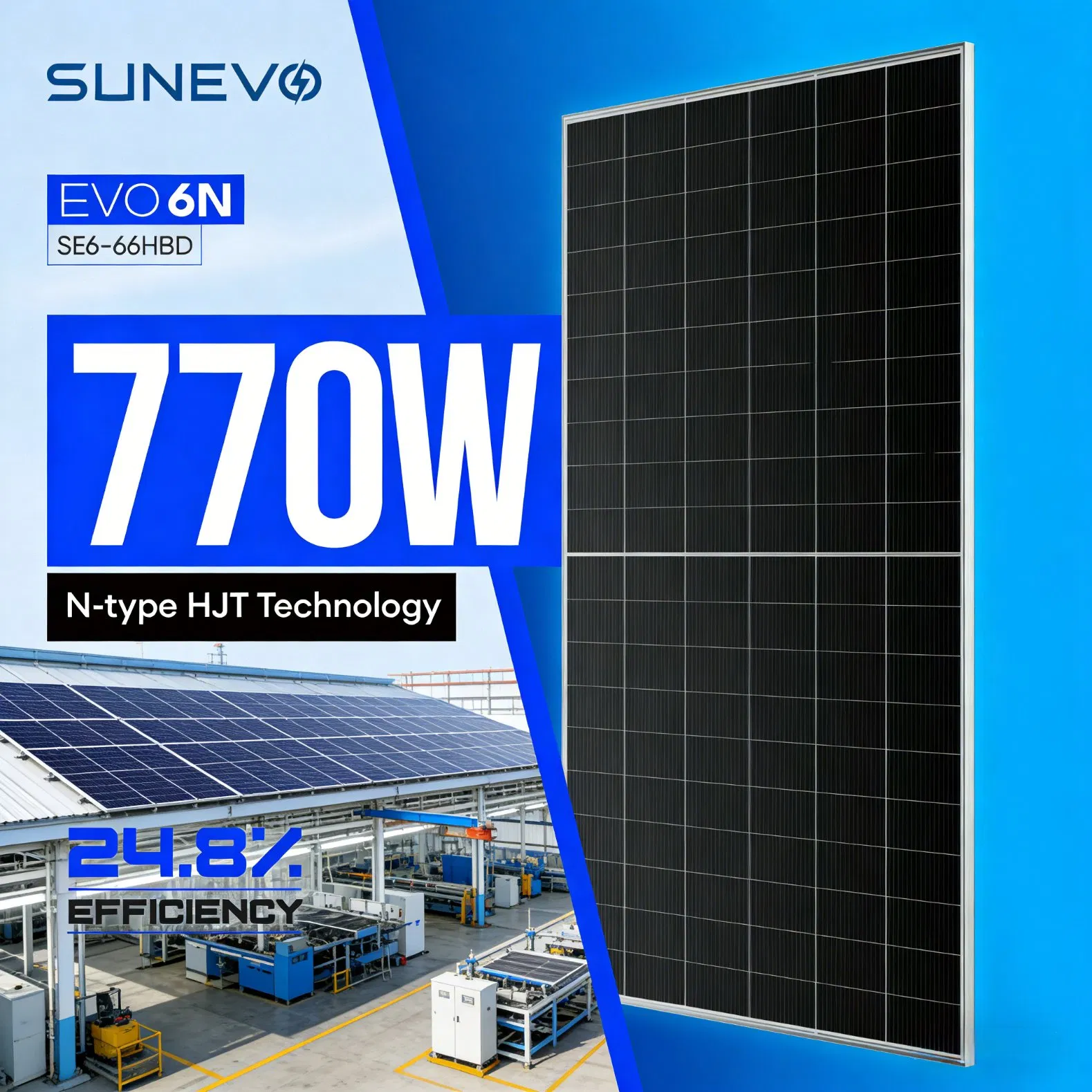 Sunevo Bifacial Mono Half Cut Solar Panel 700W 720W 750W 755W 770W Hjt Highest Quality PV Module 30 Years Warranty