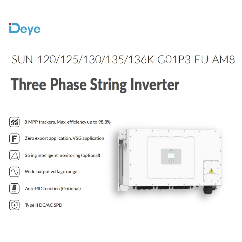 120/125/130/135/136kw Deye Grid-Connected PV Three Phase String Inverter