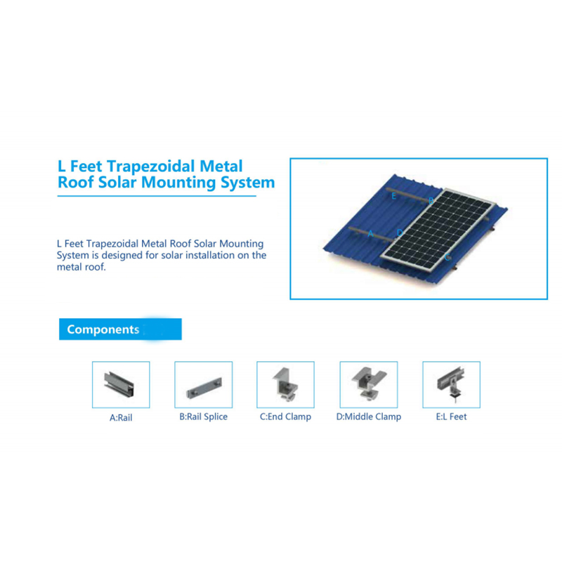 Solar Panel Trapezoidal Roof Mount L Foot Clamp Corrugated Metal Sheet Roof Solar Mounting