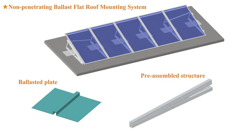 Solar Structure Kit Manufacturer Ballast Solution Flat Roof Solar Panel Tilted Mounting Support on Roof
