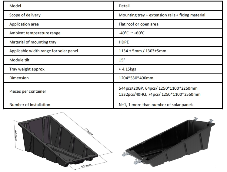 Ground and Flat Roof Solar Mounting Tray UV Resistant PP Ballast Bucket