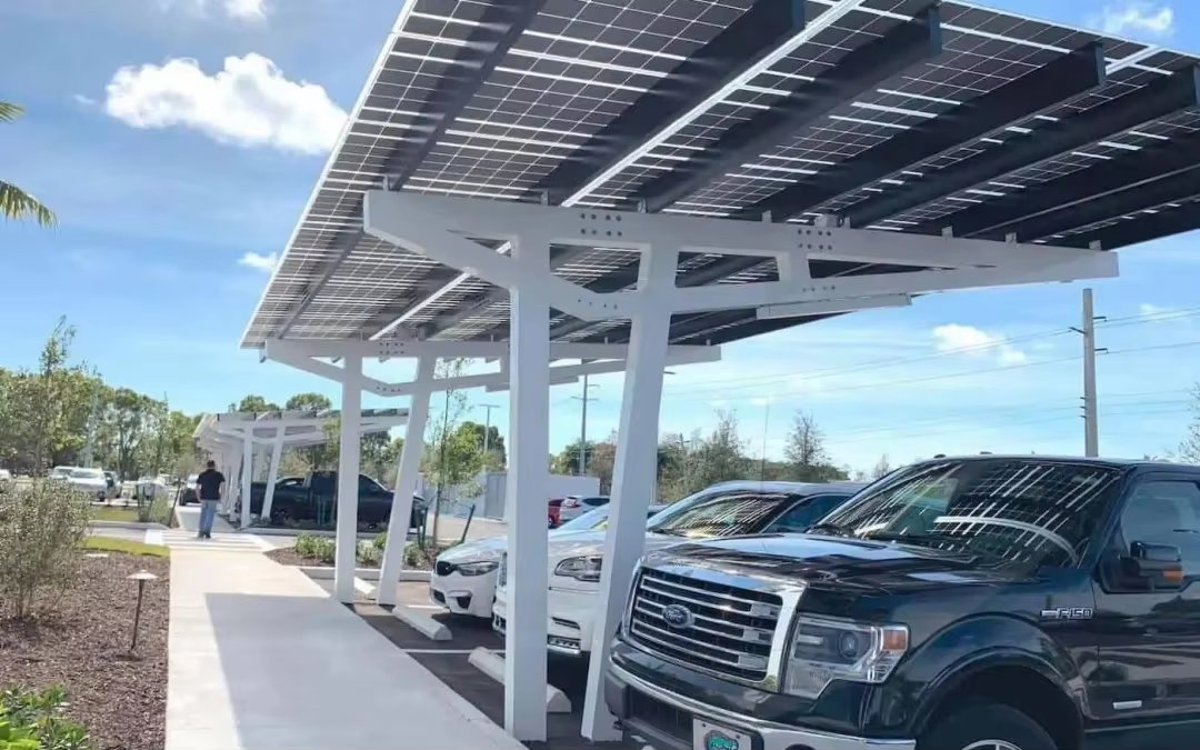 Hot-Dig Galvanized Steel Solar Car Canopy 2, 4, 6, 8 Parking Space EV Charging Station Pergola Structure