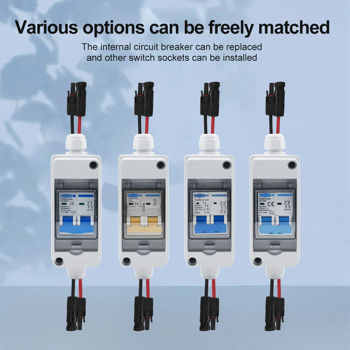 Tomzn Solar Photovoltaic PV Combiner Box with Circuit Breaker IP65 Ht 2ways