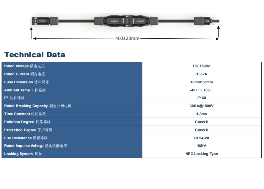 Leader TUV Cetificated 1500V IP68 Solar Fuse Connector Holder Fuse Inline Mc4 Connector for Solar Panel