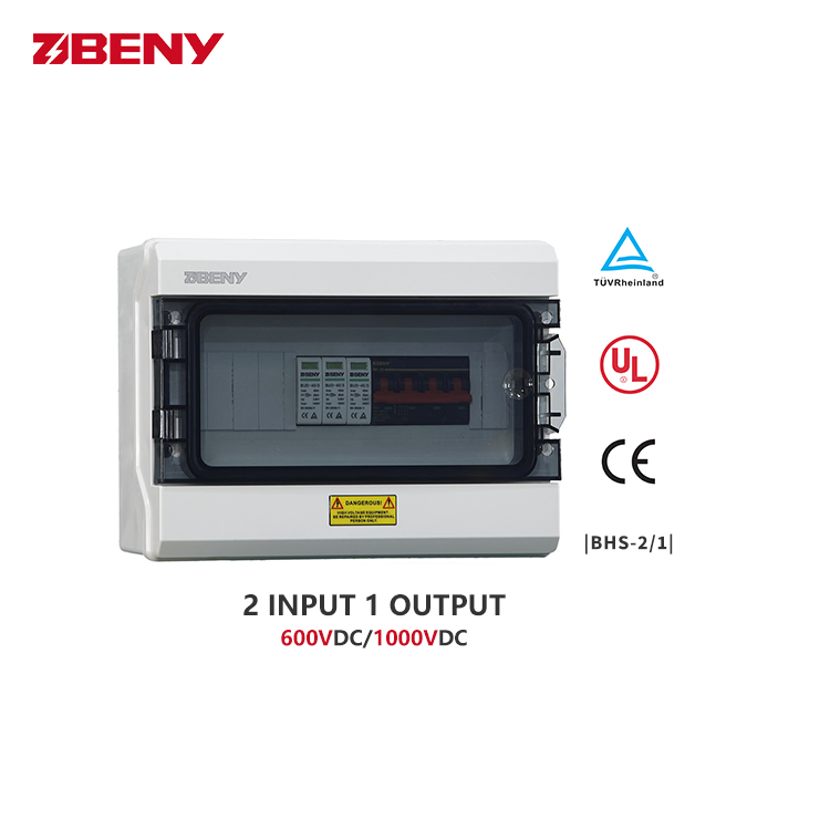 Beny China 2 in 1 out CE TUV PV Solar Combiner Box 2 String IP65 600V 63A DC Combiner Box with 5 Years Warranty