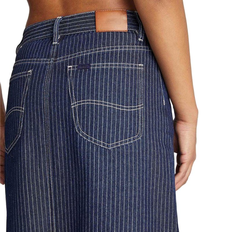 Denim Maxi Skirt MID-Rise Maxi Length Zip Fly Side Split Stripes fashion