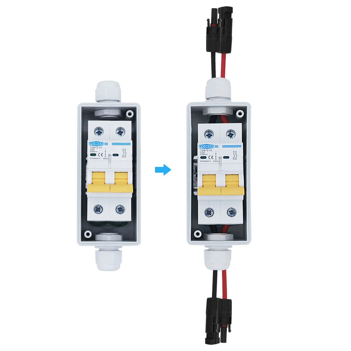 Tomzn Solar Photovoltaic PV Combiner Box with Circuit Breaker IP65 Ht 2ways