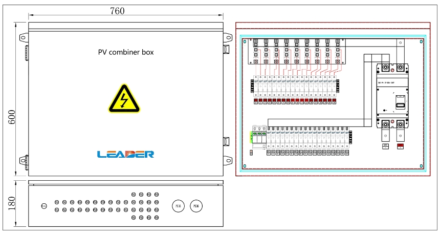 Leader Solar Photovoltaic IP65 Outdoor 18 String 1000V DC PV Combiner Box for Surge Protection