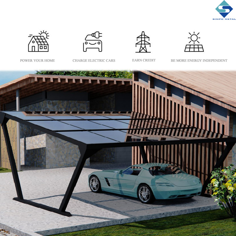 Sinpometal Custom Solar Carport Parking Structure with Solar Panel Mounting Rail and Ground Mounting Support