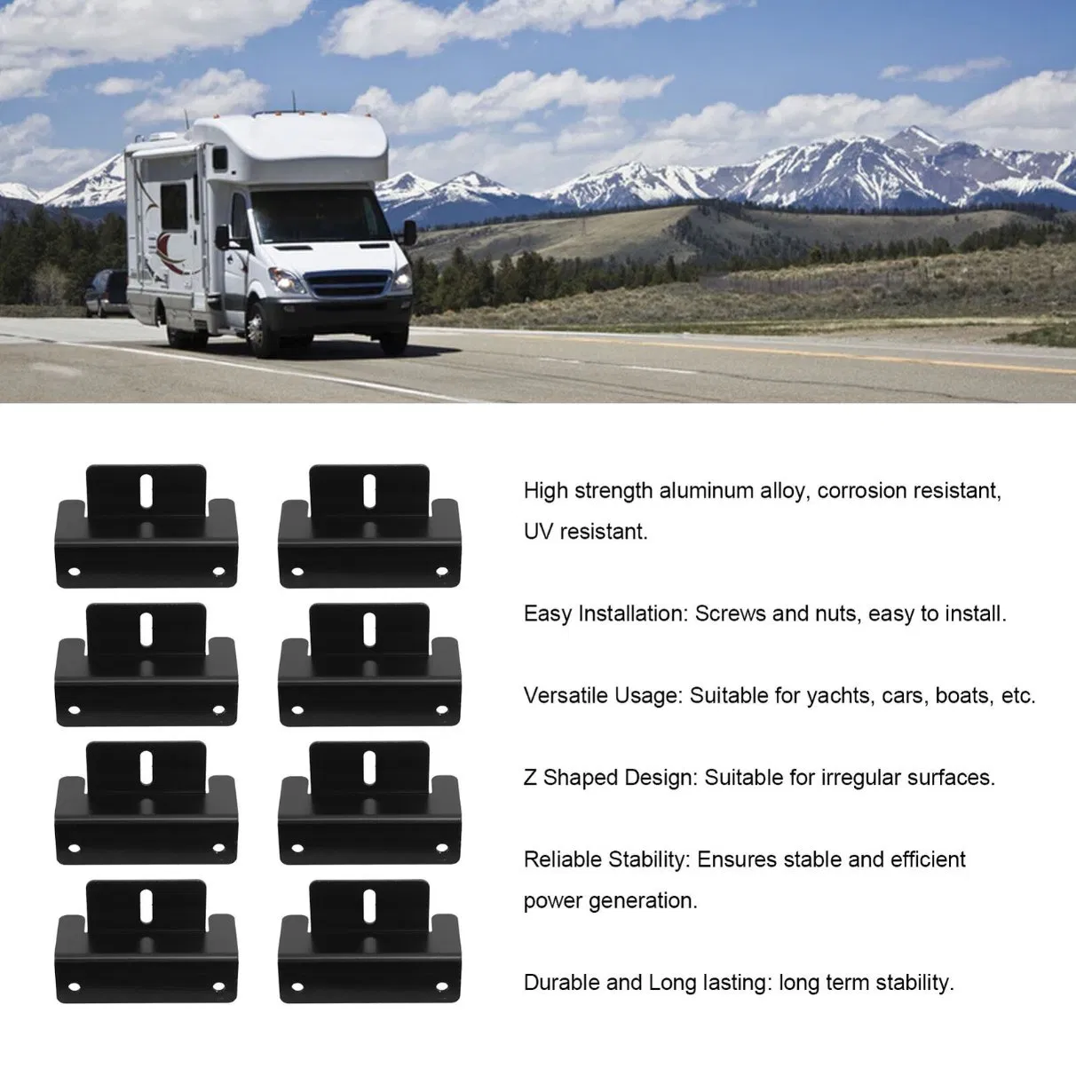 Aluminum Solar Mounting Z Brackets Roof Solar Panel Bracket 4PCS for RV or Yacht Black Solar Panel Mounting Kits