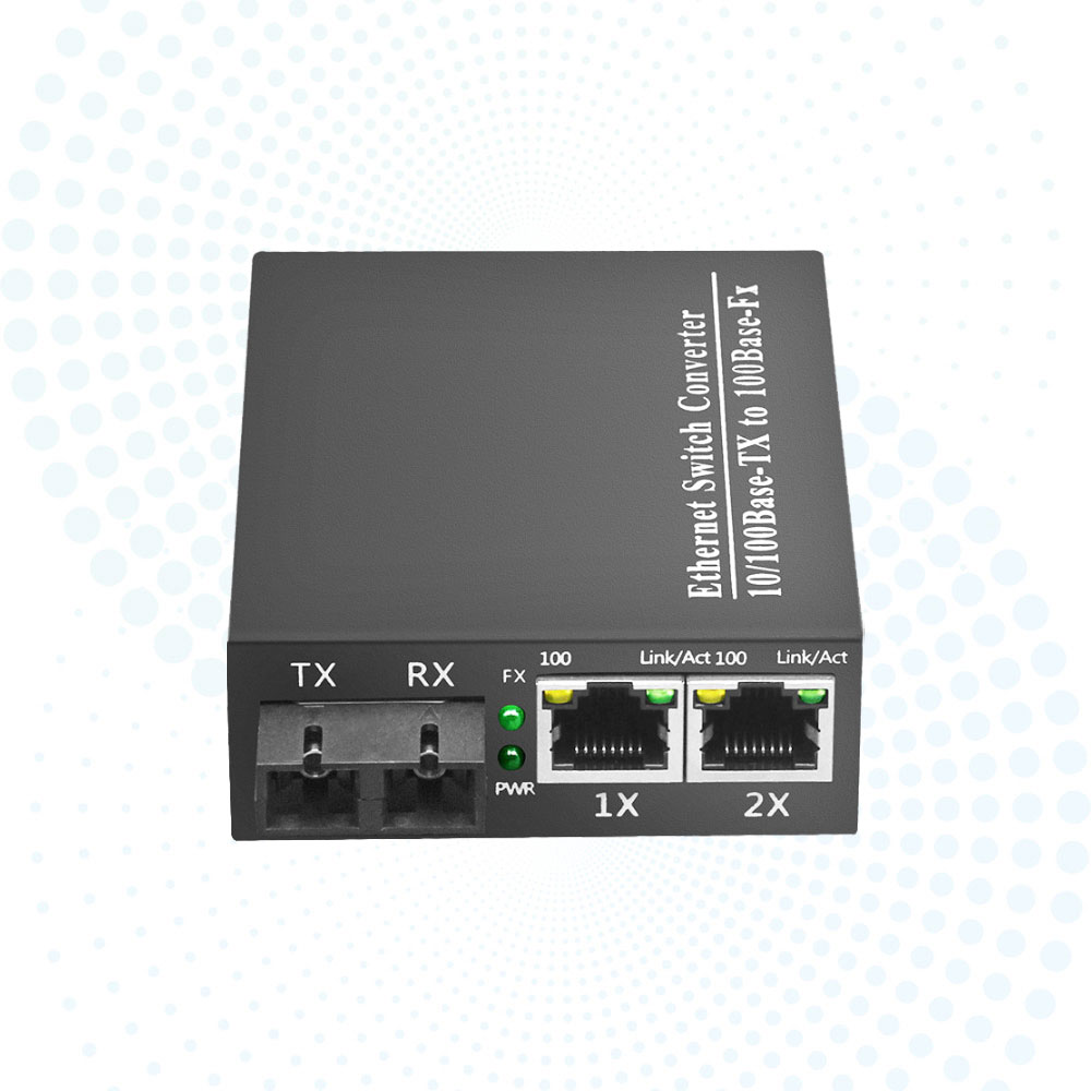 1*100Base-Fx to 2*RJ45 Fiber Media Converter Single Mode 20km SC 10/100Mbps Ethernet Converter DC5V