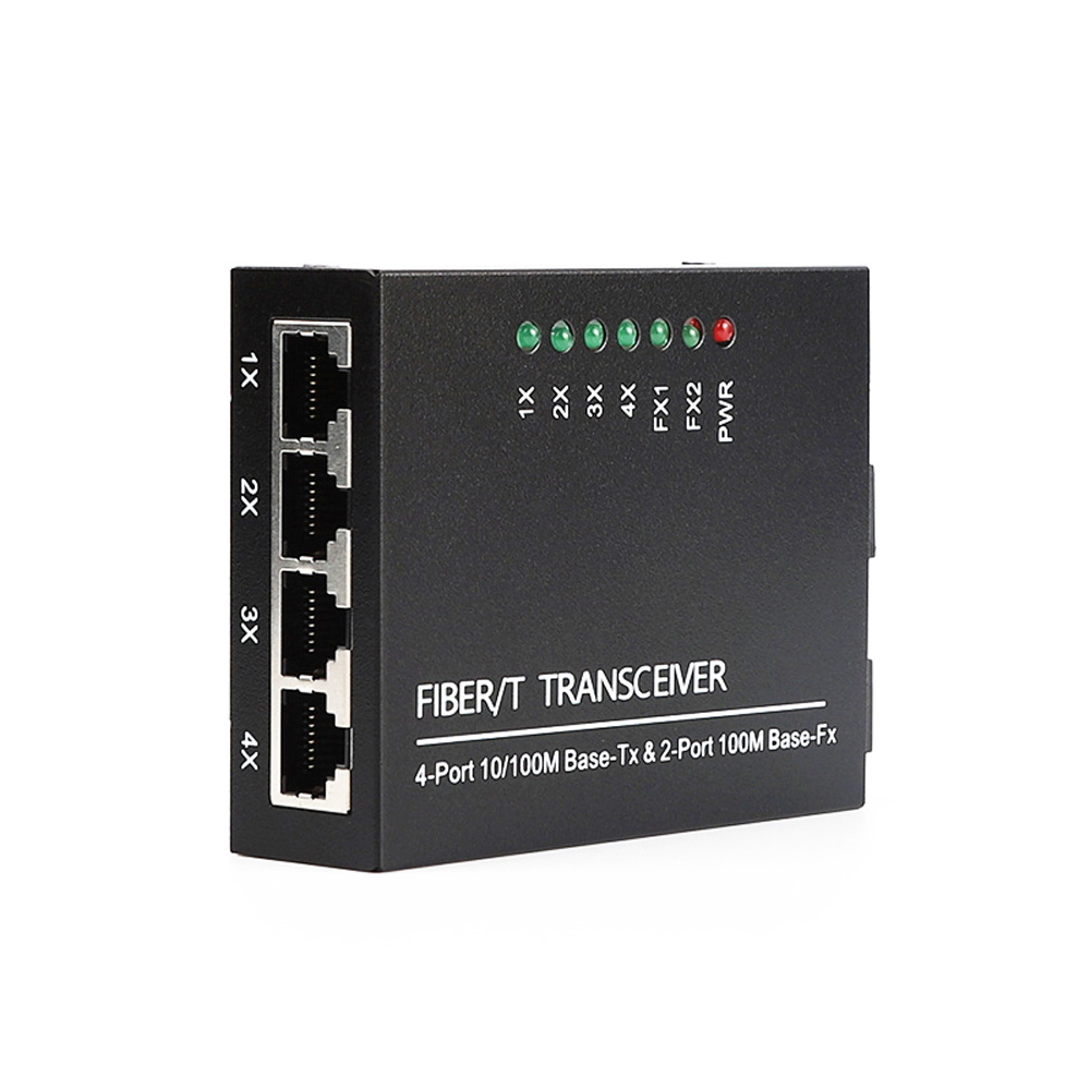 Durable 10/100Mbps Single Mode Fiber Media Converter 2*FX to 4*TX 20km SC for Industrial Network
