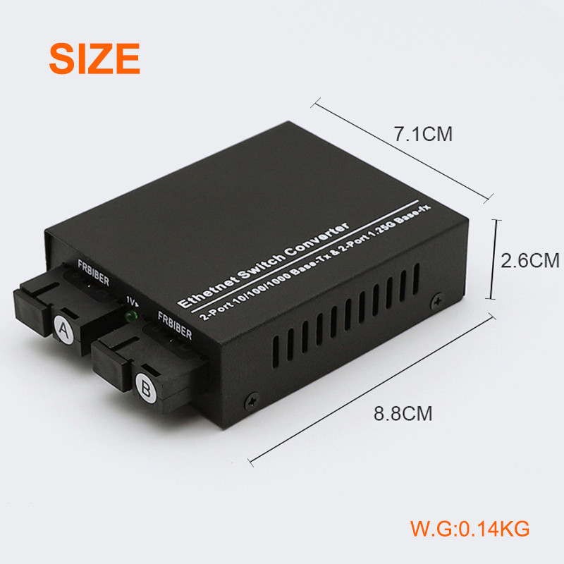 Gigabit Fiber Media Converter 2x1000Base-FX SM SC 3km/20km to 2xRJ45 Ethernet Converter for CCTV FTTH Broadband Access