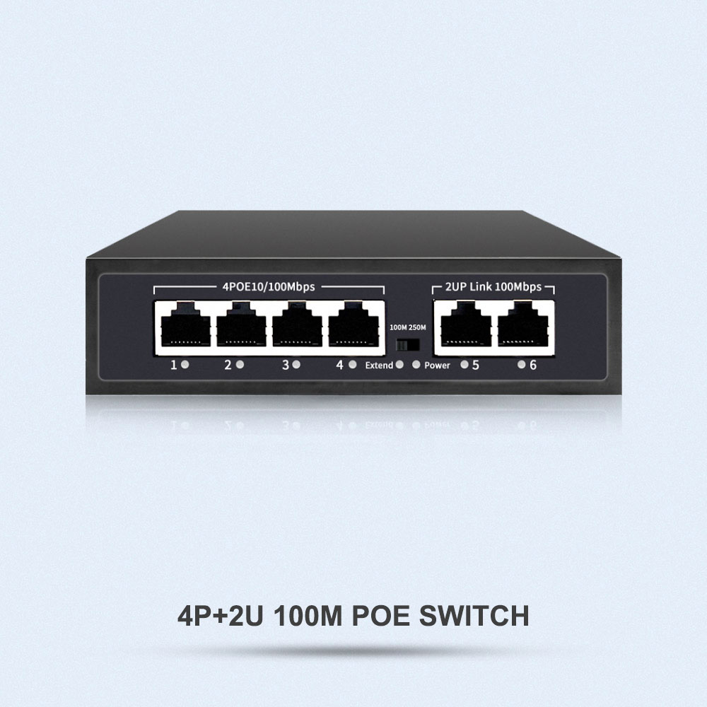 Factory OEM 100M 6-Port Smart POE Switch 2 UP-Link Ports 100Mbps Ethernet 1.2GB Capacity 12-Month IP Camera CCTV Systems