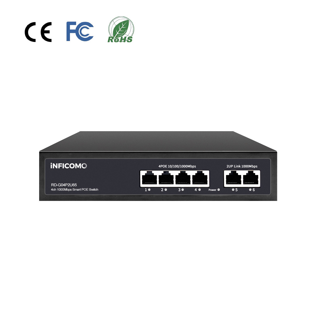 Gigabit 4 Port POE Switch 4 Port Poe Switch Popular 1000mbps 2 Uplink Port 802.3AF/AT Vlan Support