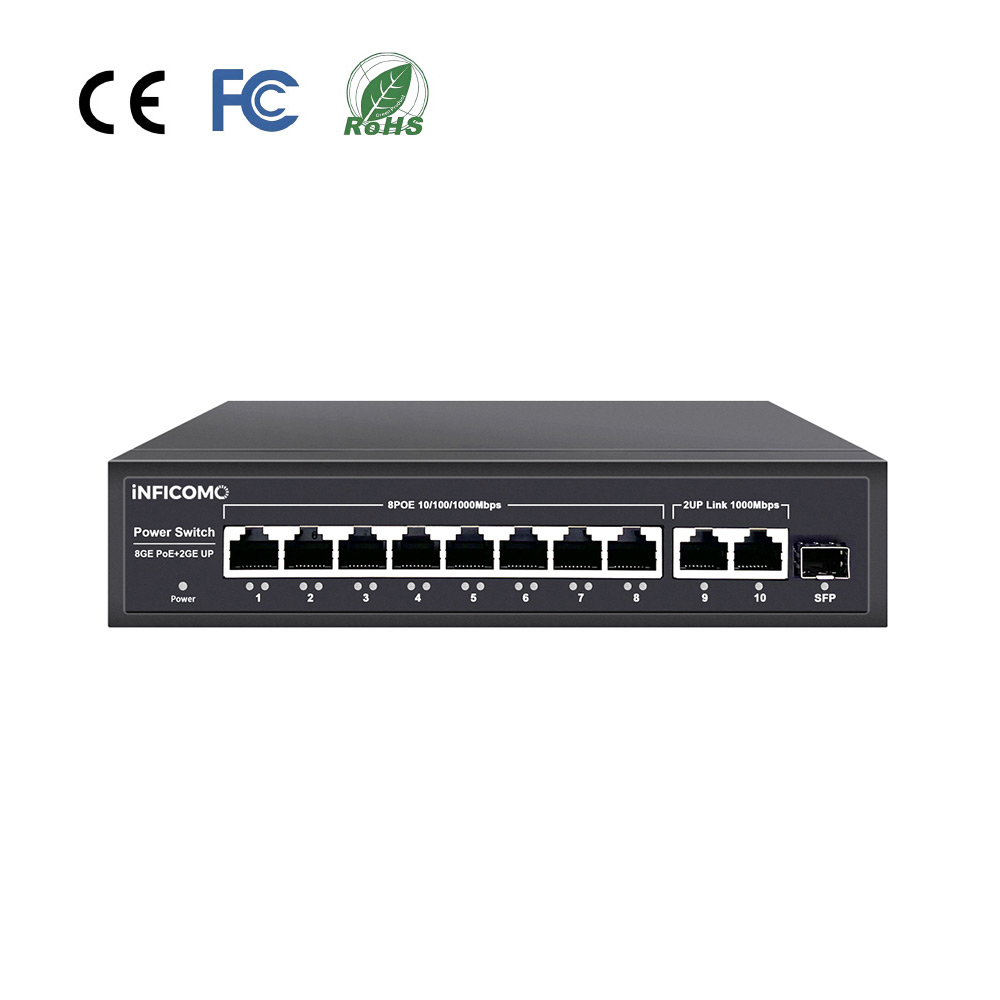 11 Ports PoE Network Switch 100/250M Full Giga 8 PoE Ports 10/100/1000M 2 Ports Uplink 1000M for CCTV