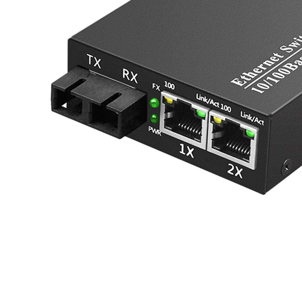 Durable and Rugged 10/100Mbps Fiber Optic Media Converter with 1 Fiber Port and 2 RJ-45 Ports for CCTV FTTH